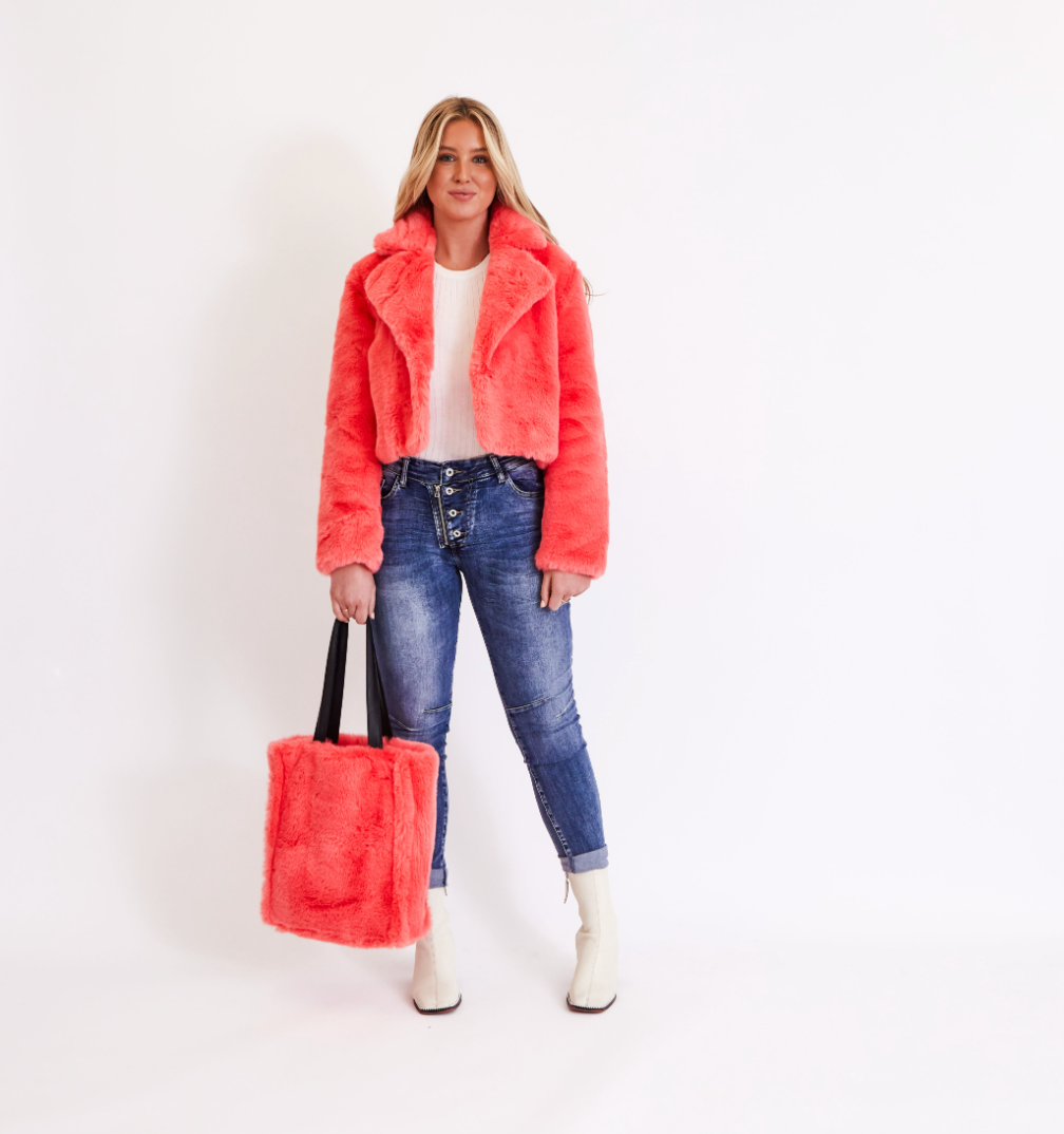 Poppy Faux Fur Tote Bag in Candy